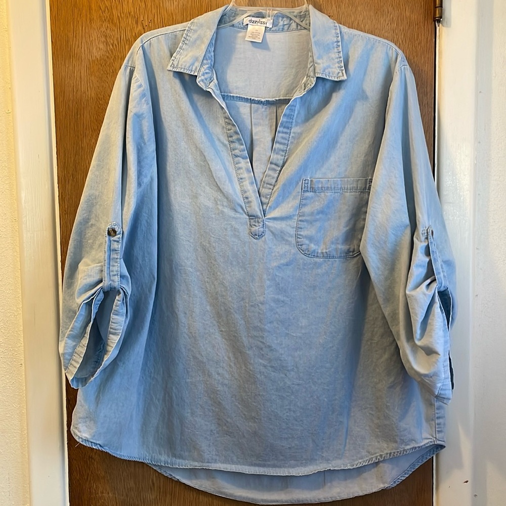 DizzyLissy 100% Cotton Chambray Blue Top Sz 2X